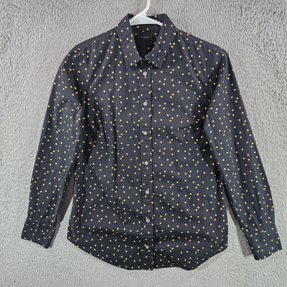 J.Crew Perfect Shirt Womens 0P Navy Blue Polka Dot Cotton Button Down Blouse